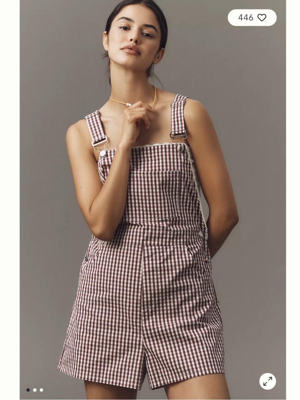 WeWoreWhat Gingham Plaid Short Overalls in Plum & Cream